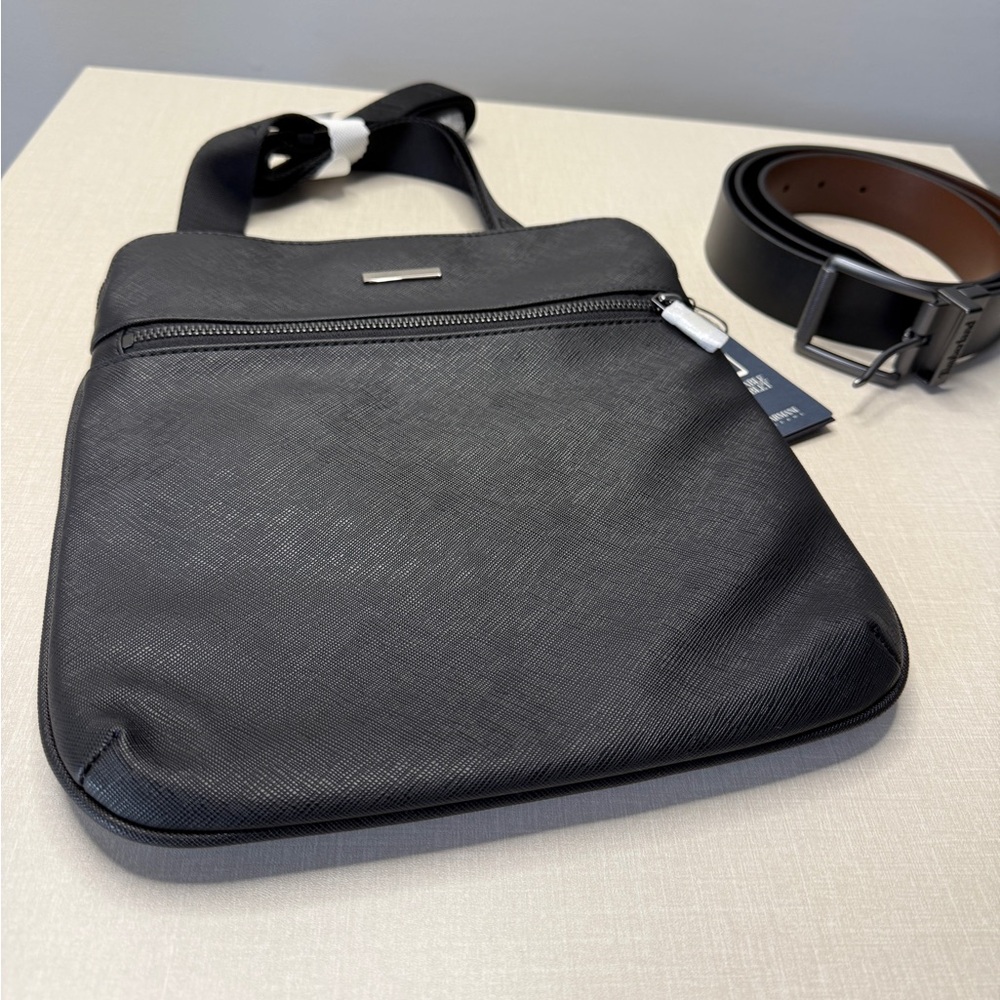 Armani Jeans Black Messenger Bag Sleek Minimalist Design